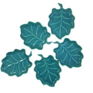 Vintage Celebrate USA Pottery Leaf Plates Green Mid Century Modern Dessert Snack